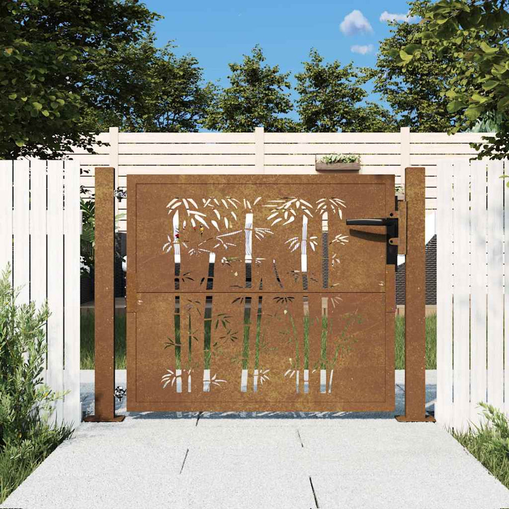 vidaXL Garden Gate Corten Steel Bamboo Design