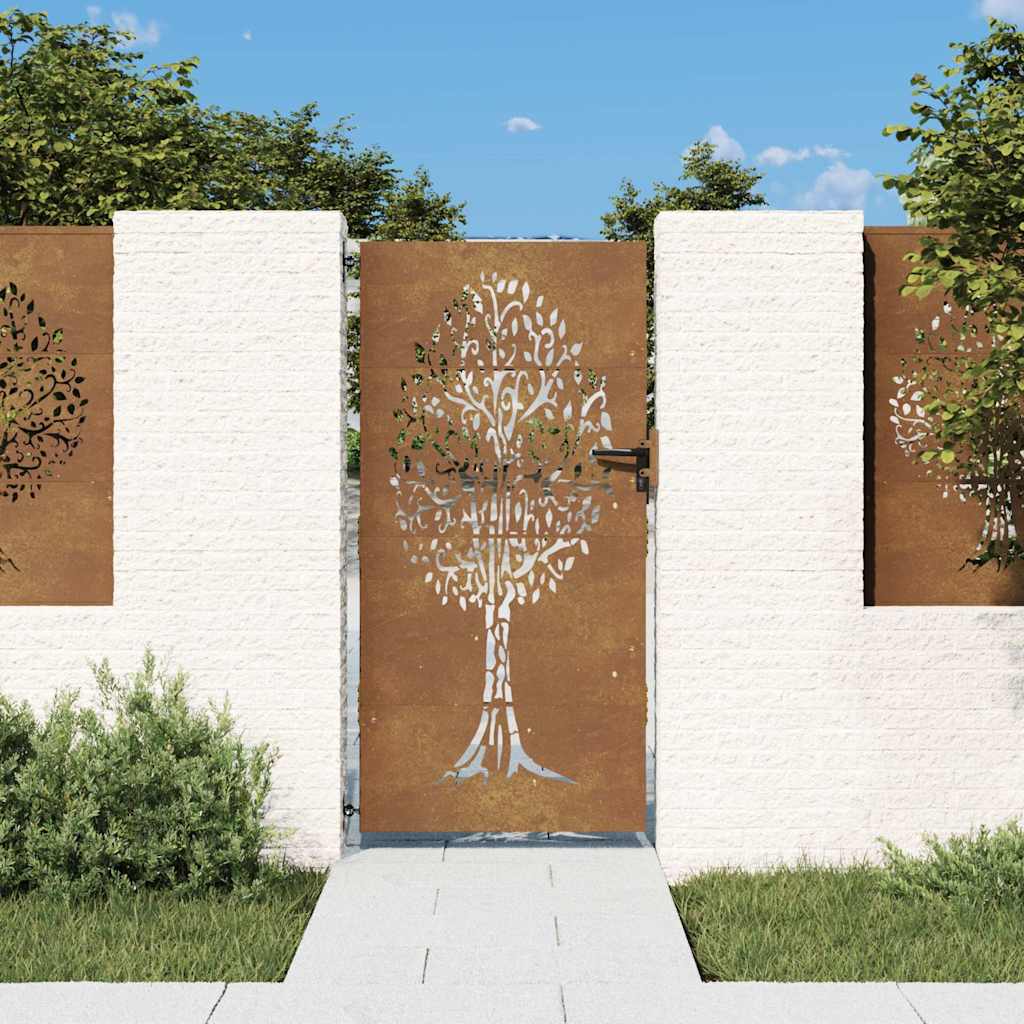 Garden Gate Corten Steel Tree Design 85 x 175 cm