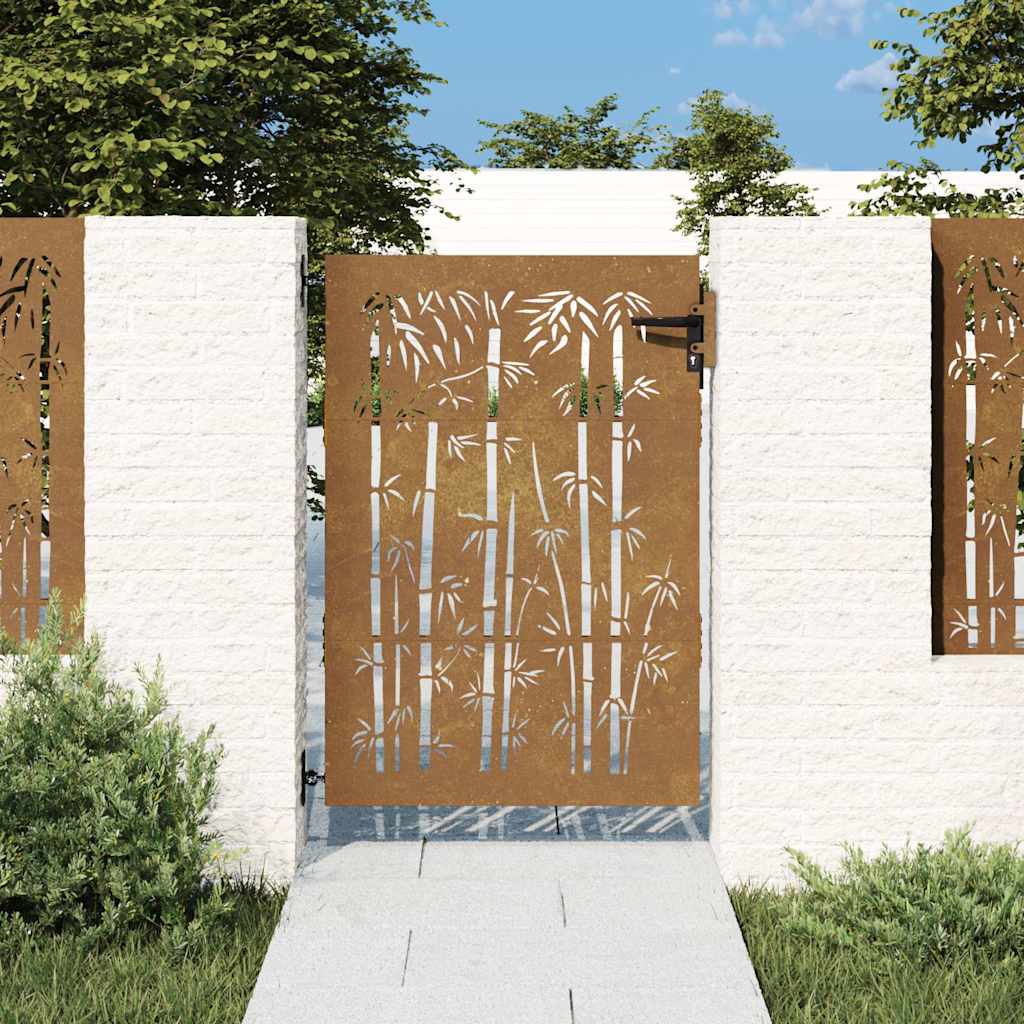 Garden Gate Corten Steel Bamboo Design Rusty 85 x 125 cm