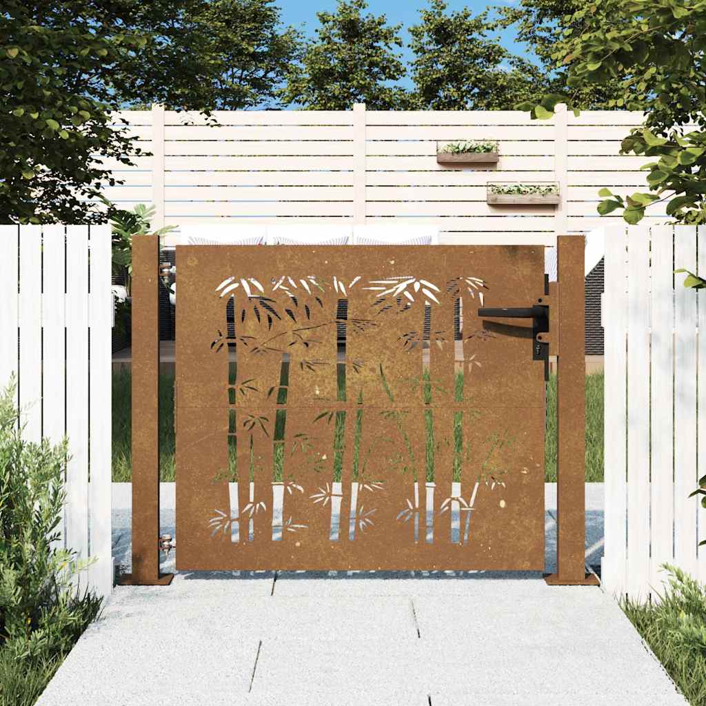 Garden Gate Corten Steel Bamboo Design Rusty 100 x 100 cm