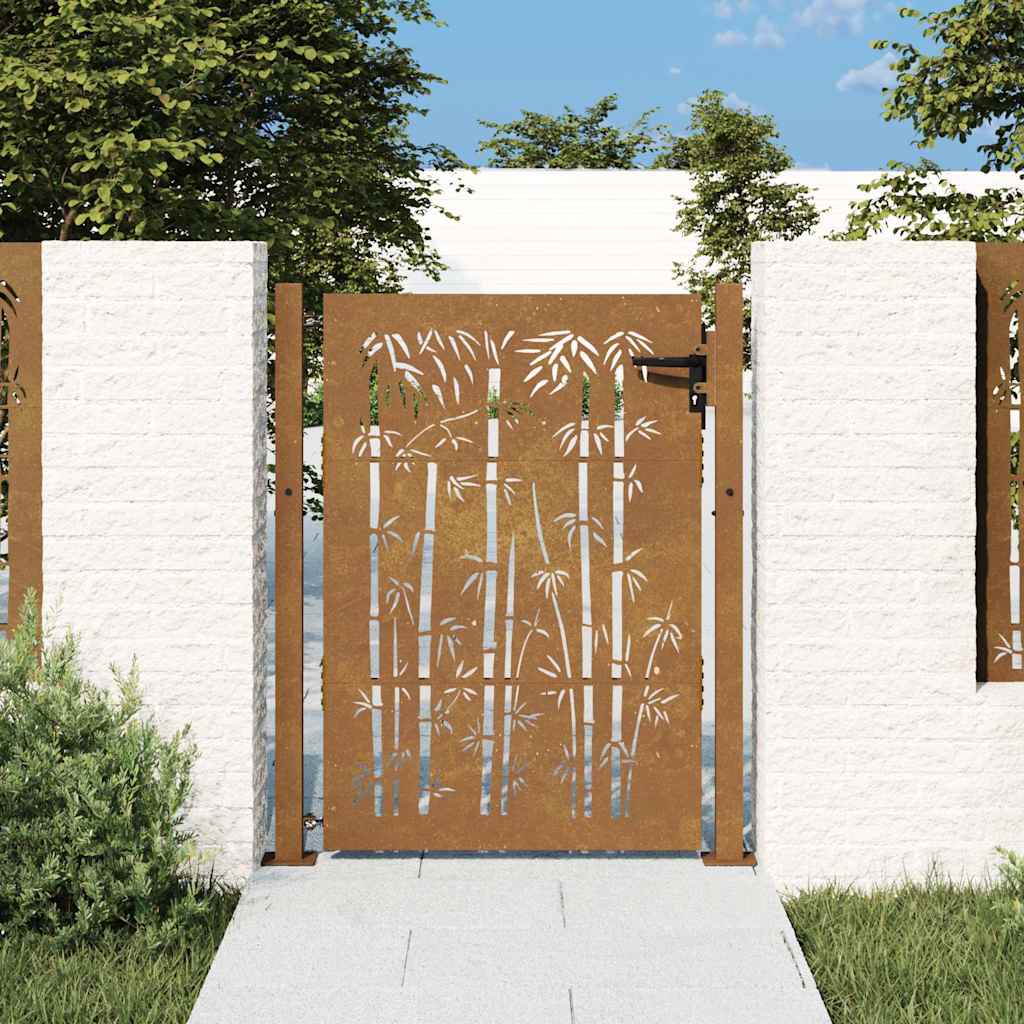 Garden Gate Corten Steel Bamboo Design Rusty 100 x 125 cm