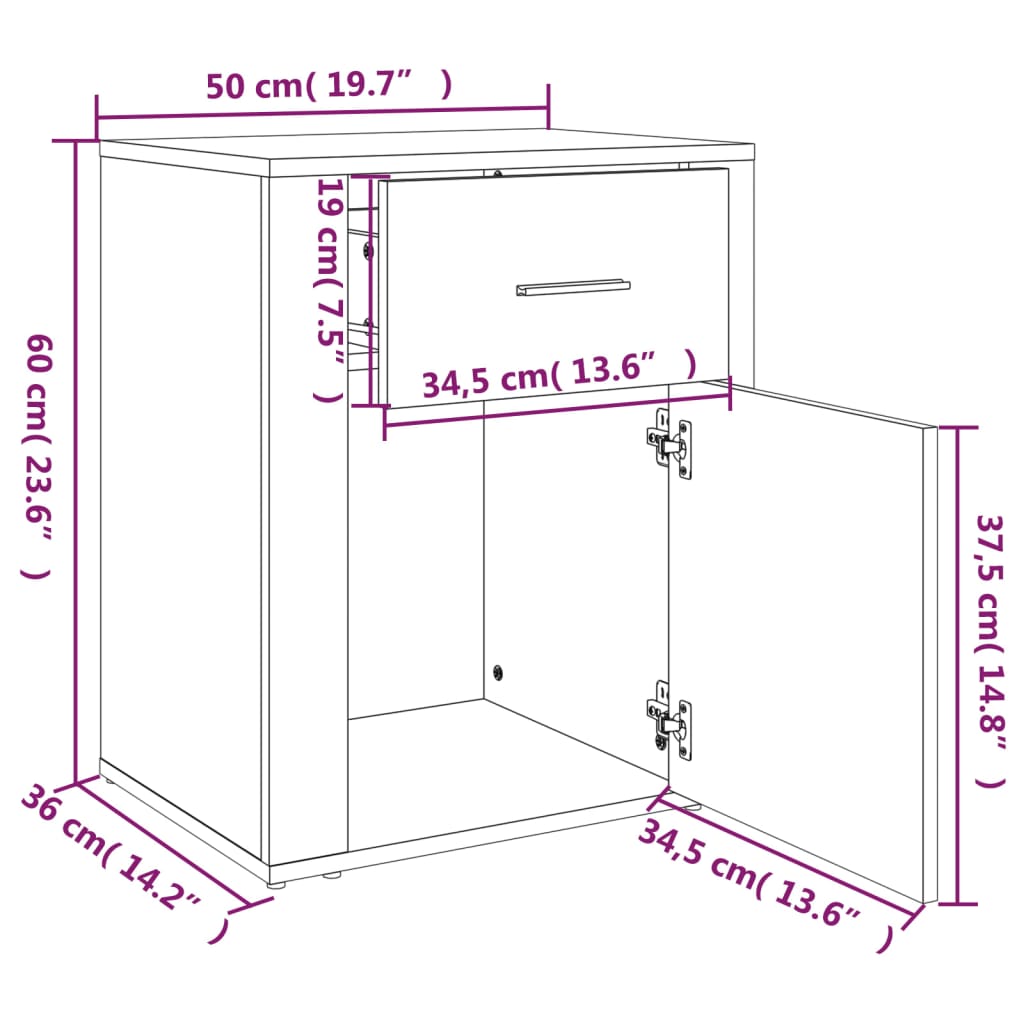 vidaXL Bedside Cabinet Smoked Oak 50x36x60 cm Engineered Wood