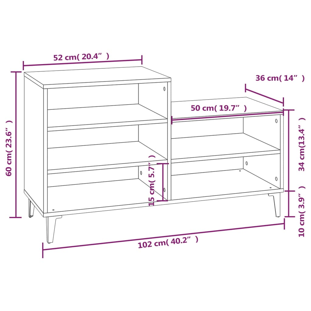 vidaXL Shoe Cabinet Brown Oak 102x36x60 cm Engineered Wood