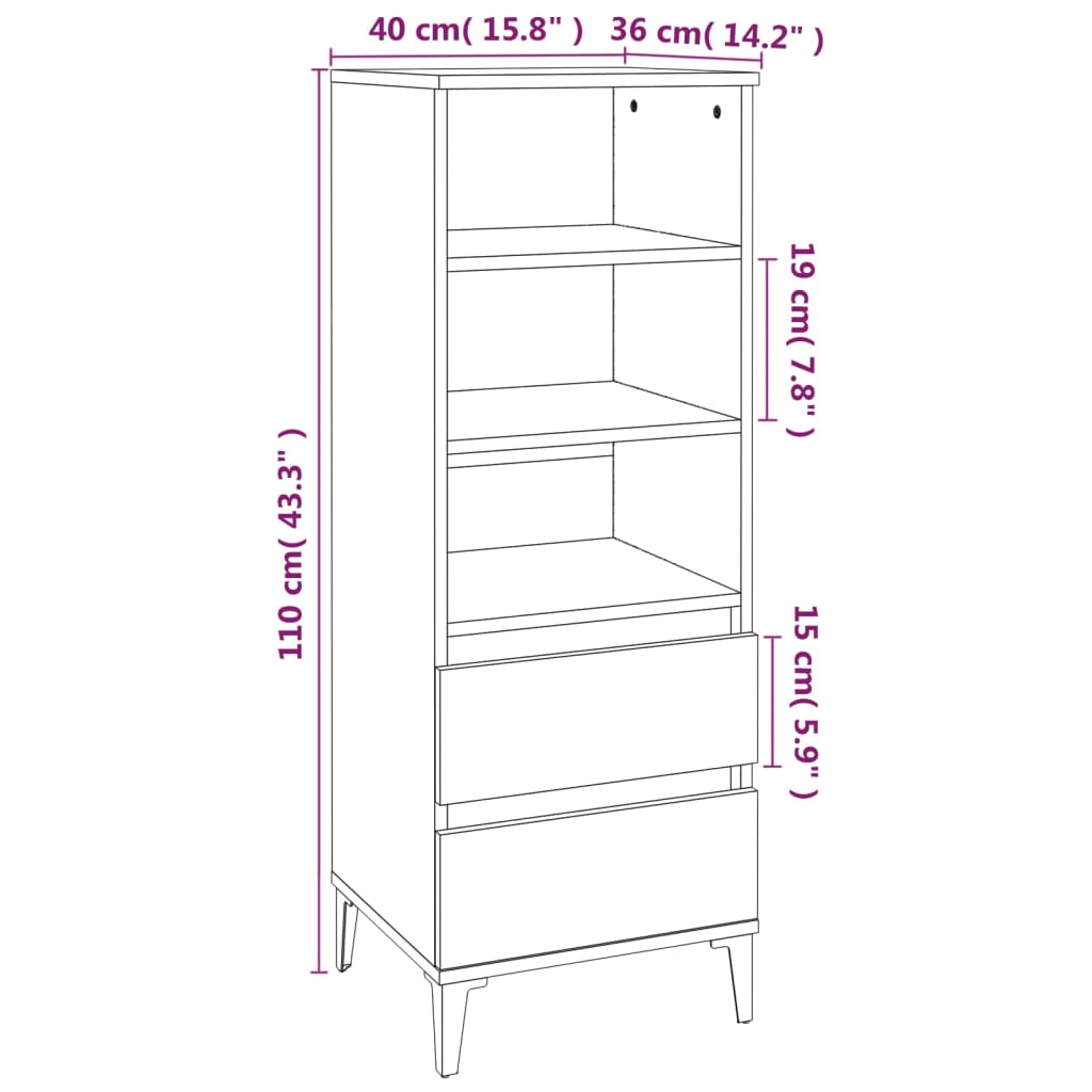 vidaXL Highboard Black 40x36x110 cm Engineered Wood