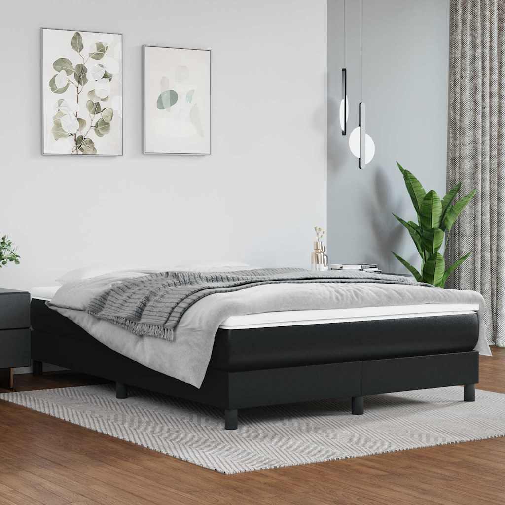 Box Spring Bed Frame Single Faux Leather Black 4FT6 Double 25 cm