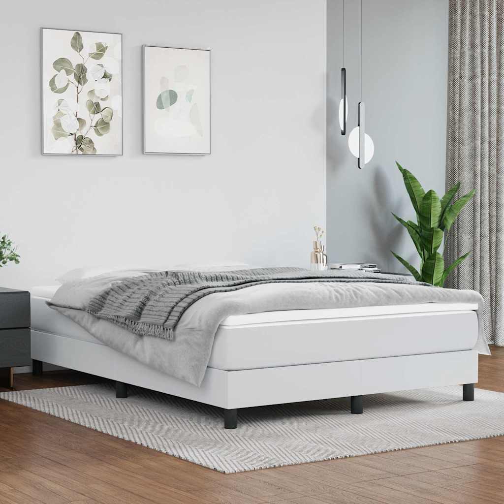 Box Spring Bed Frame Single Faux Leather White 4FT6 Double 25 cm