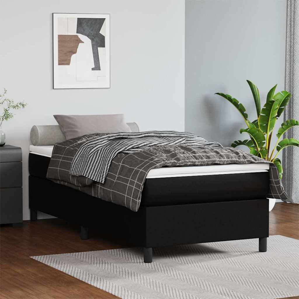 Box Spring Bed Frame Single Faux Leather Black 3FT Single 35 cm