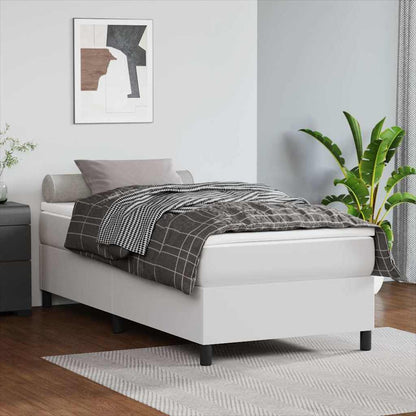 Box Spring Bed Frame Single Faux Leather White 3FT Single 35 cm