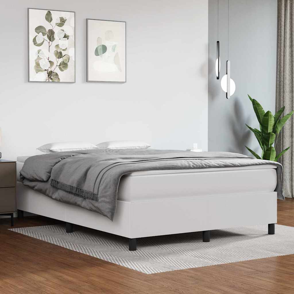 Box Spring Bed Frame Single Faux Leather White 4FT6 Double 35 cm