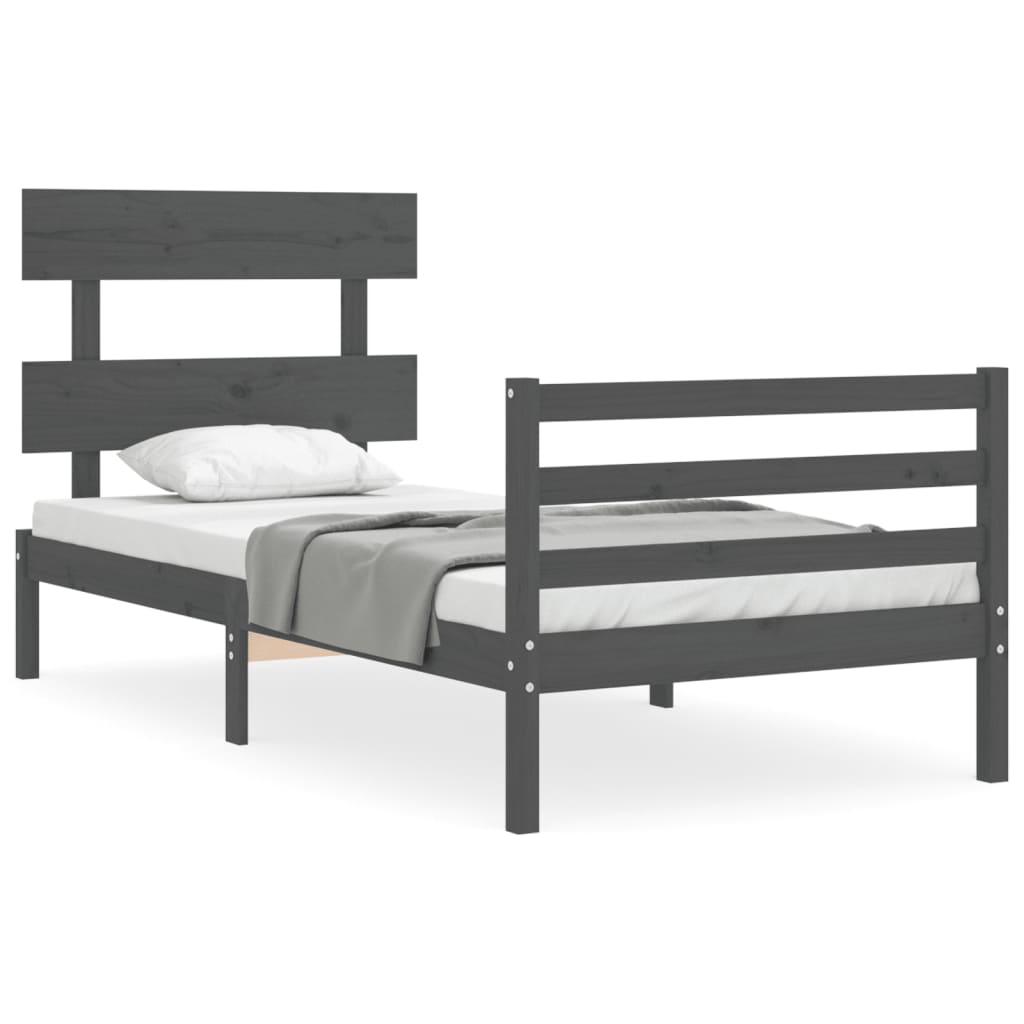 vidaXL Bed Frame with Headboard Grey 90x200 cm Solid Wood