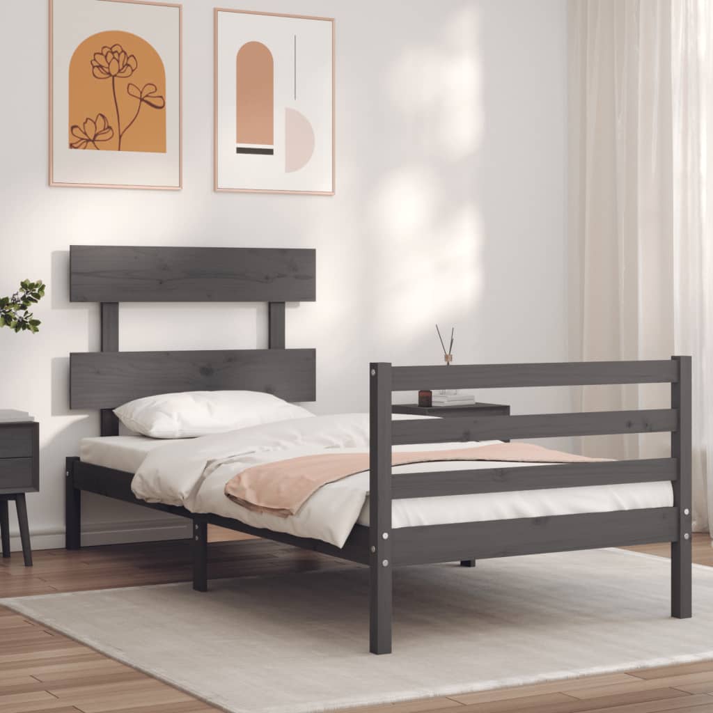 vidaXL Bed Frame with Headboard Grey 90x200 cm Solid Wood