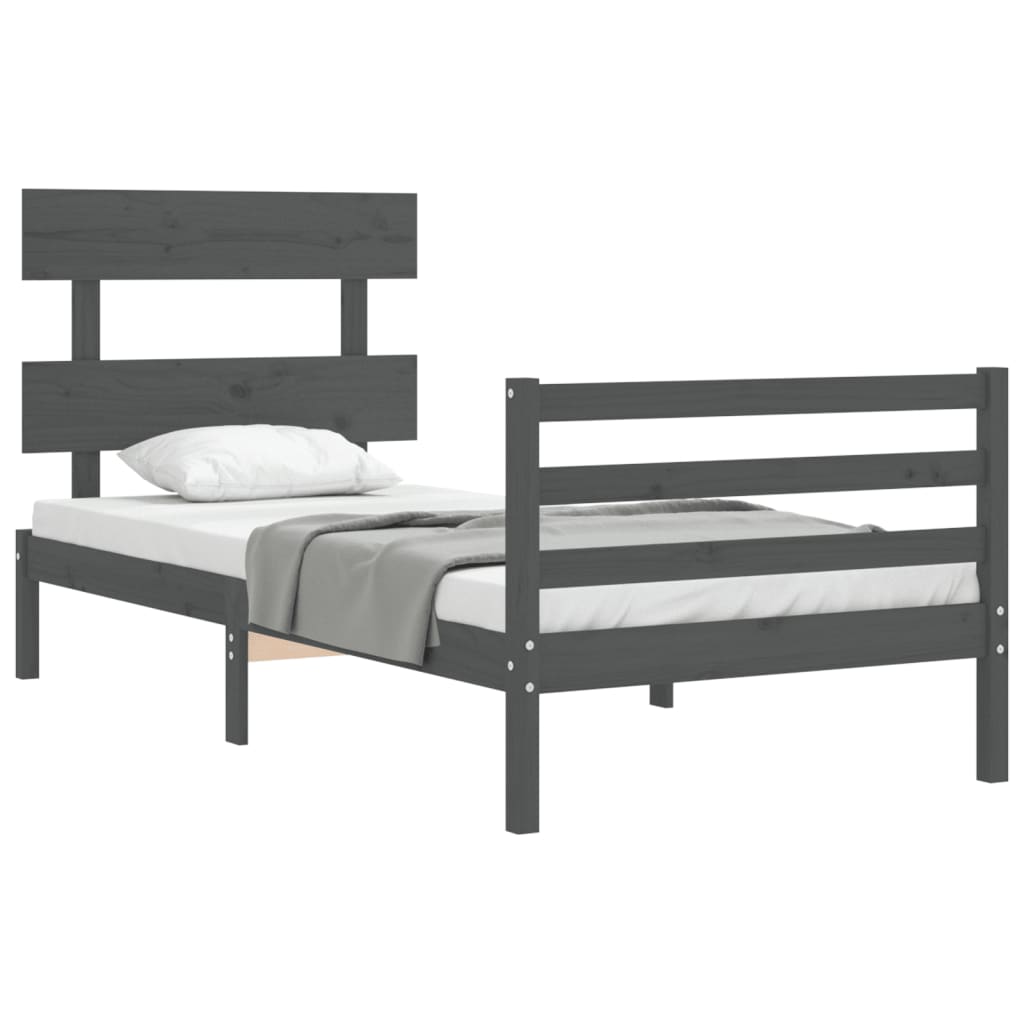 vidaXL Bed Frame with Headboard Grey 90x200 cm Solid Wood