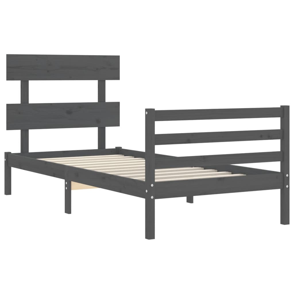 vidaXL Bed Frame with Headboard Grey 90x200 cm Solid Wood