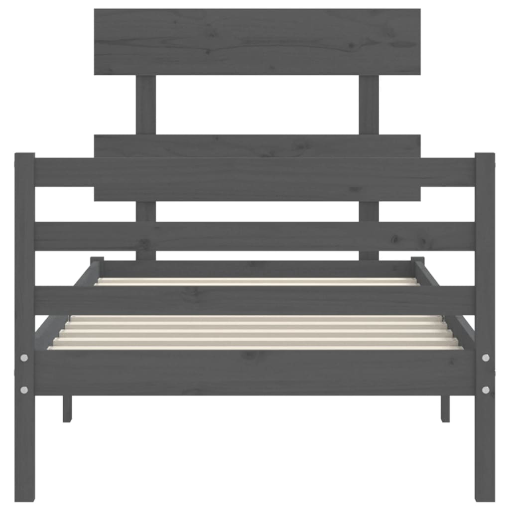 vidaXL Bed Frame with Headboard Grey 90x200 cm Solid Wood