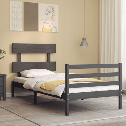 vidaXL Bed Frame with Headboard Grey 90x200 cm Solid Wood