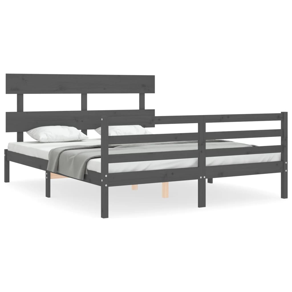 vidaXL Bed Frame with Headboard Grey 160x200 cm Solid Wood