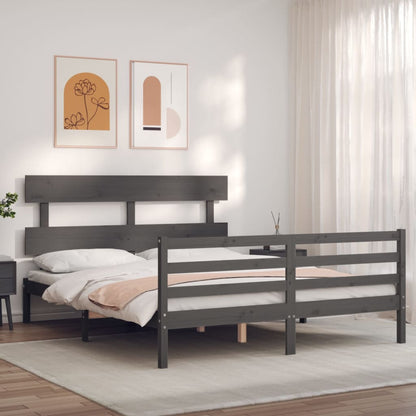 vidaXL Bed Frame with Headboard Grey 160x200 cm Solid Wood