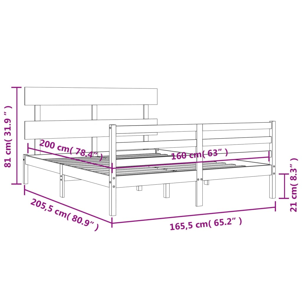 vidaXL Bed Frame with Headboard Grey 160x200 cm Solid Wood