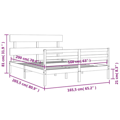 vidaXL Bed Frame with Headboard Grey 160x200 cm Solid Wood