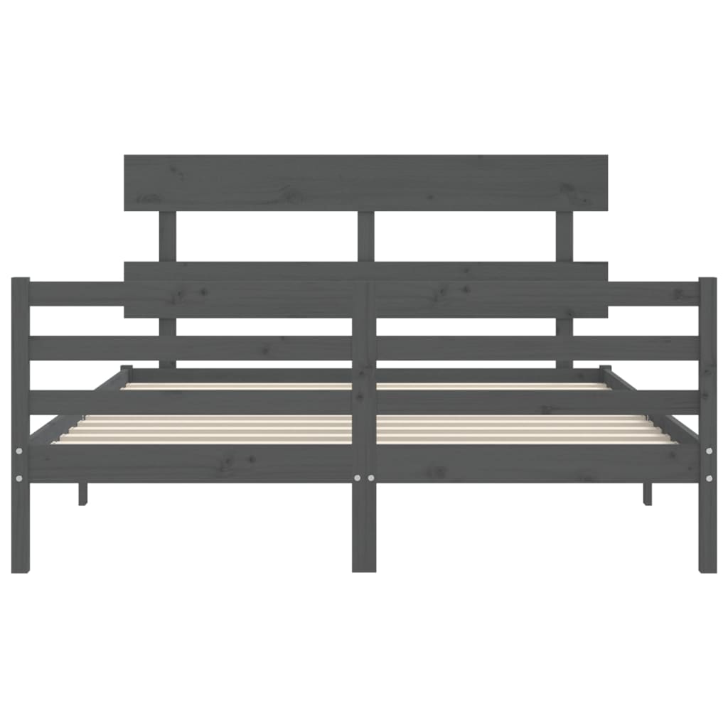 vidaXL Bed Frame with Headboard Grey 160x200 cm Solid Wood