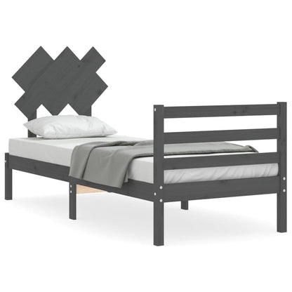 vidaXL Bed Frame with Headboard Grey Single Solid Wood