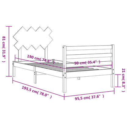 vidaXL Bed Frame with Headboard Grey Single Solid Wood