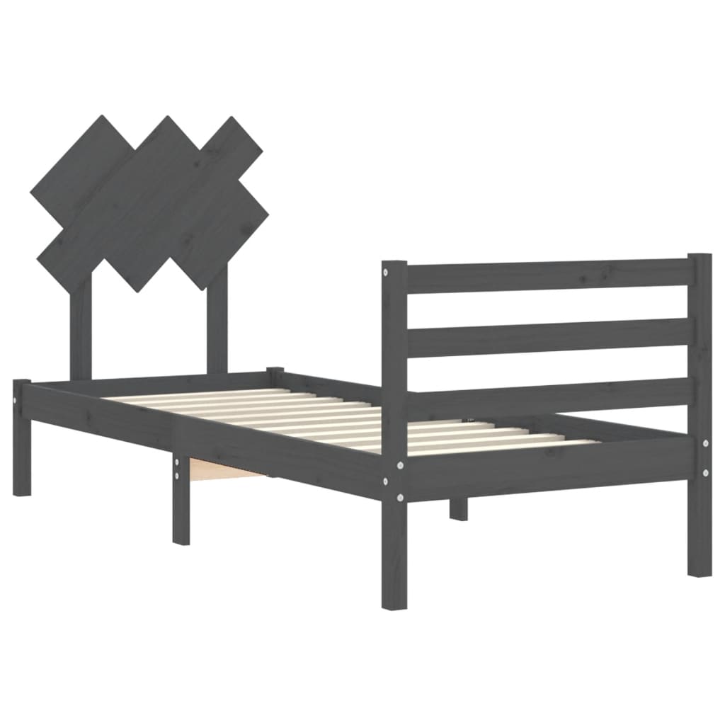 vidaXL Bed Frame with Headboard Grey Single Solid Wood