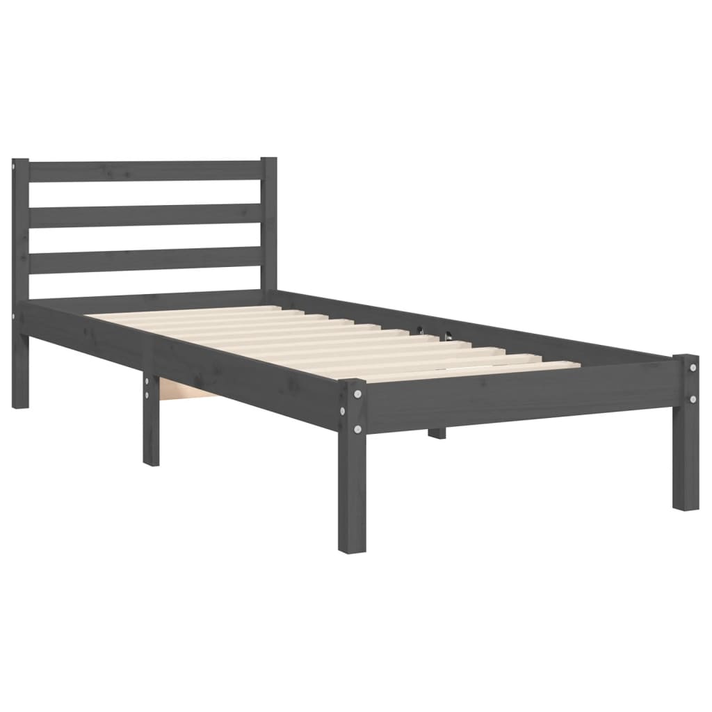 vidaXL Bed Frame with Headboard Grey Single Solid Wood