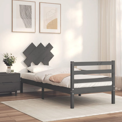 vidaXL Bed Frame with Headboard Grey Single Solid Wood