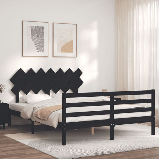 vidaXL Bed Frame with Headboard Black 140x190 cm Solid Wood