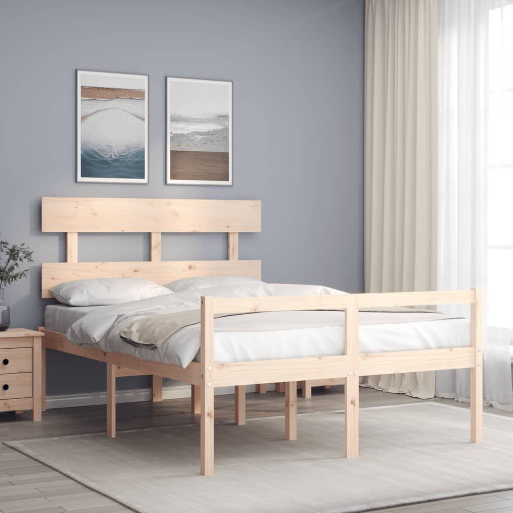 Senior Bed without Mattress Solid Wood High Length 200 cm Natural 120 cm