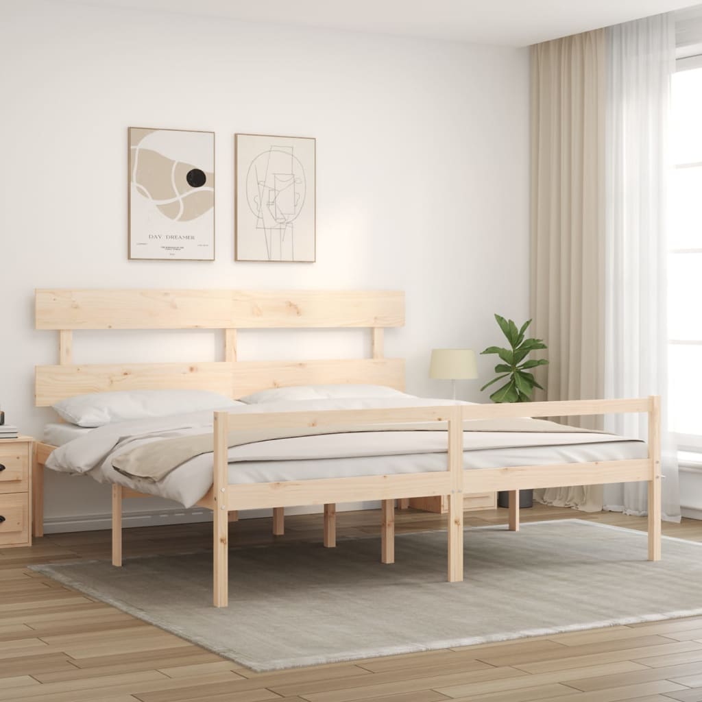 Senior Bed without Mattress Solid Wood High Length 200 cm Natural 200 cm
