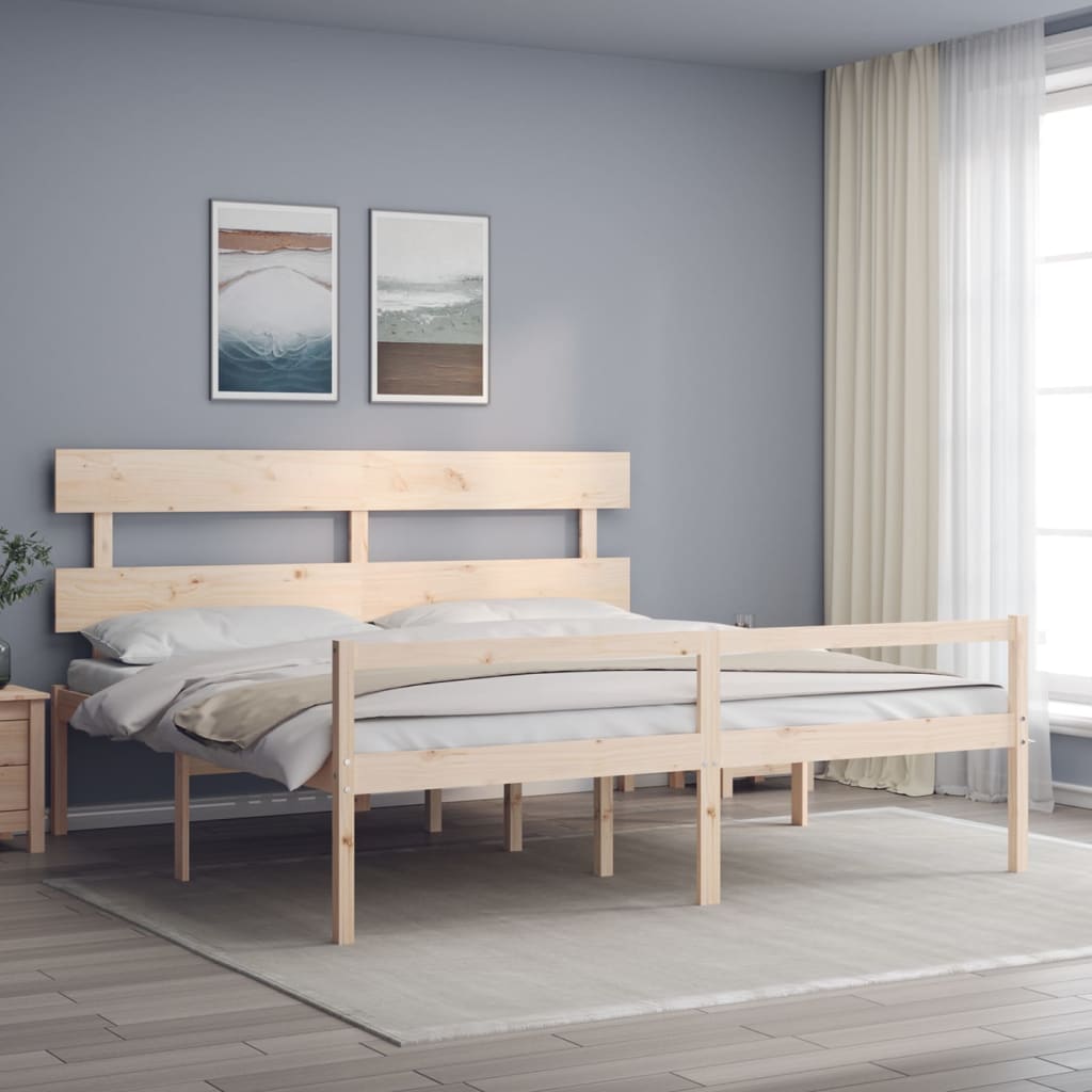 Senior Bed without Mattress Solid Wood High Length 200 cm Natural 200 cm
