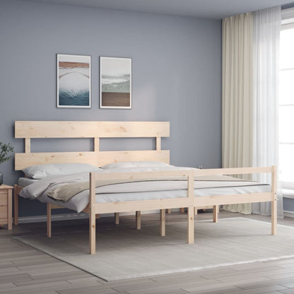 Senior Bed without Mattress Solid Wood High Length 200 cm Natural 200 cm