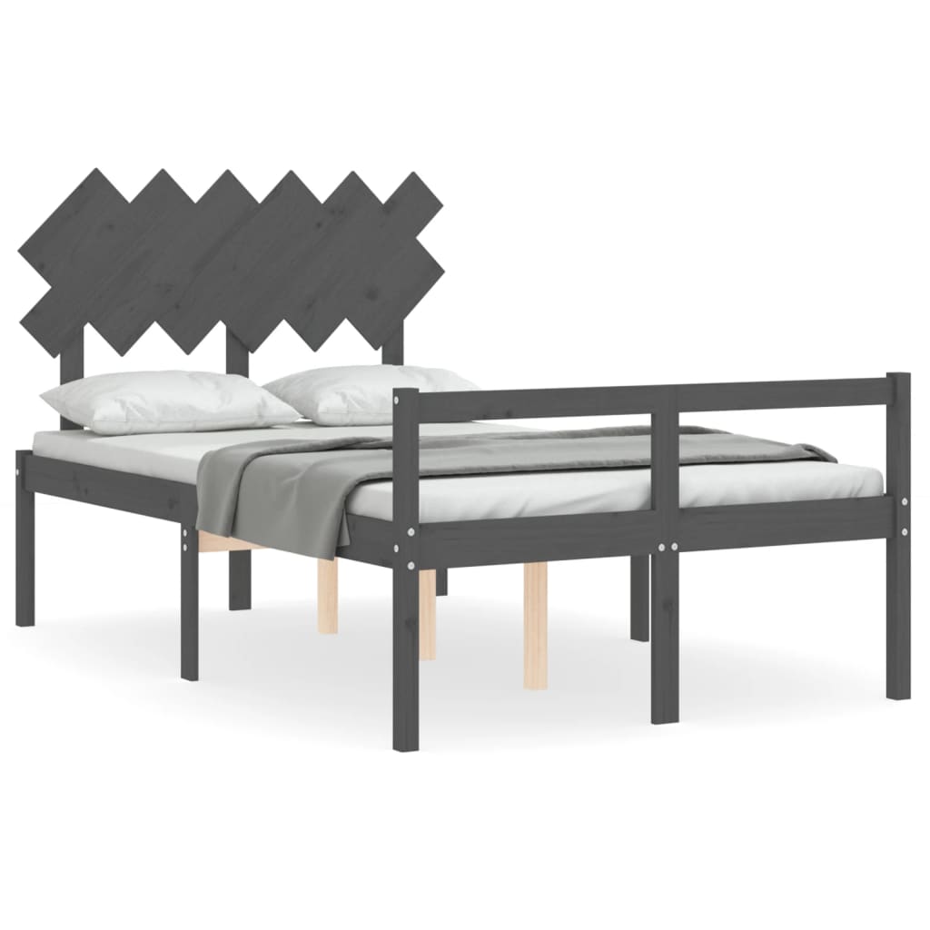 vidaXL Bed Frame with Headboard Grey 120x200 cm Solid Wood