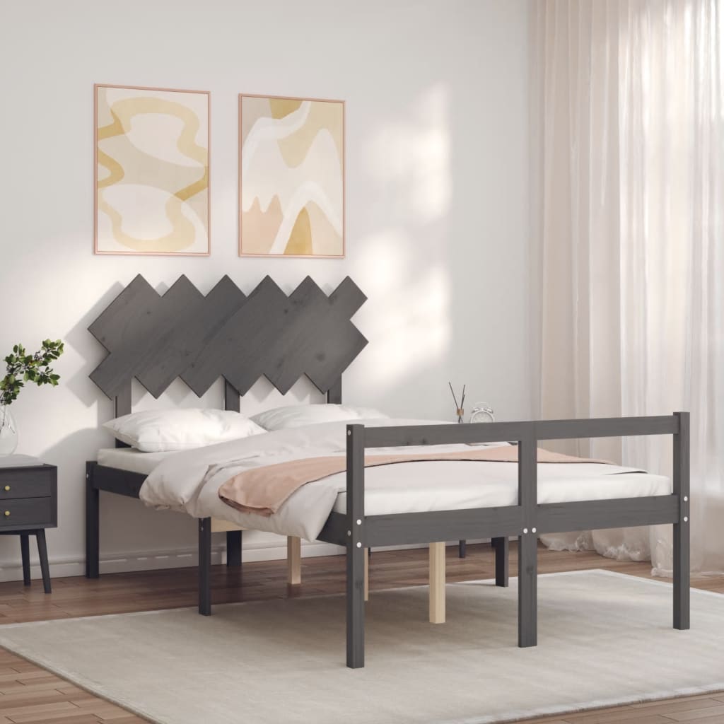 vidaXL Bed Frame with Headboard Grey 120x200 cm Solid Wood