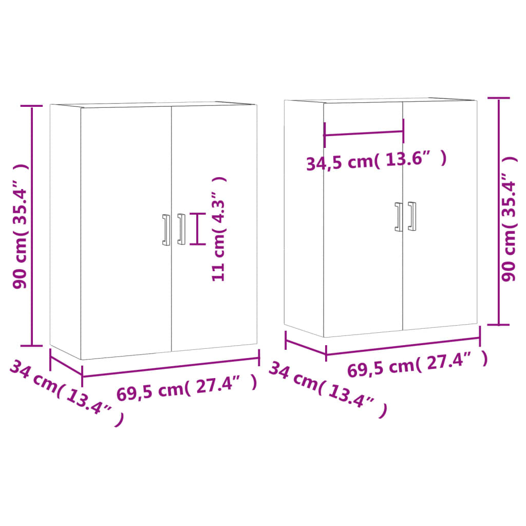 vidaXL Wall Mounted Cabinets 2 pcs Brown Oak 69.5x34x90 cm