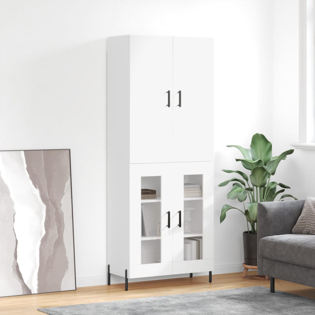 Highboard 69.5x34x180 cm Engineered Wood 2 Glass Doors White