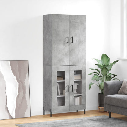 Highboard 69.5x34x180 cm Engineered Wood 2 Glass Doors Concrete grey