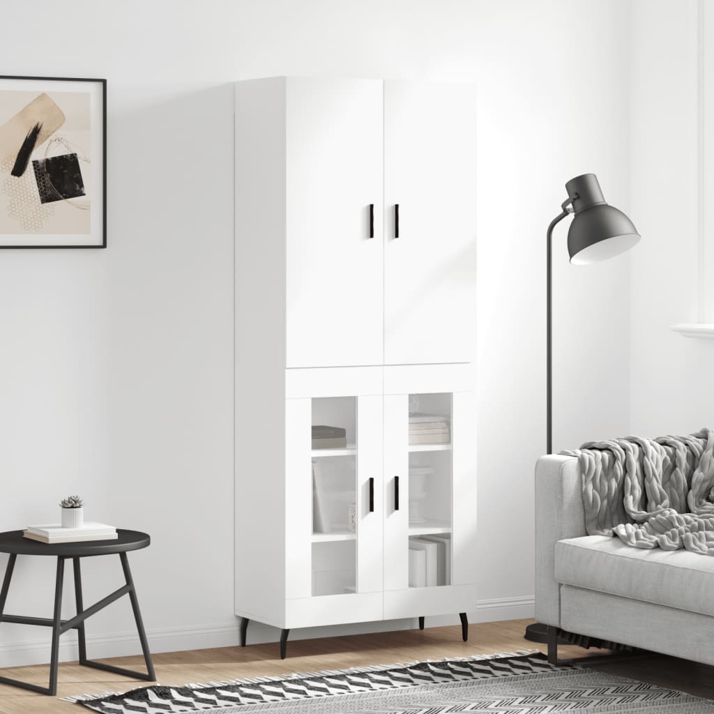 Highboard 69.5x34x180 cm Engineered Wood 2 Glass Doors White