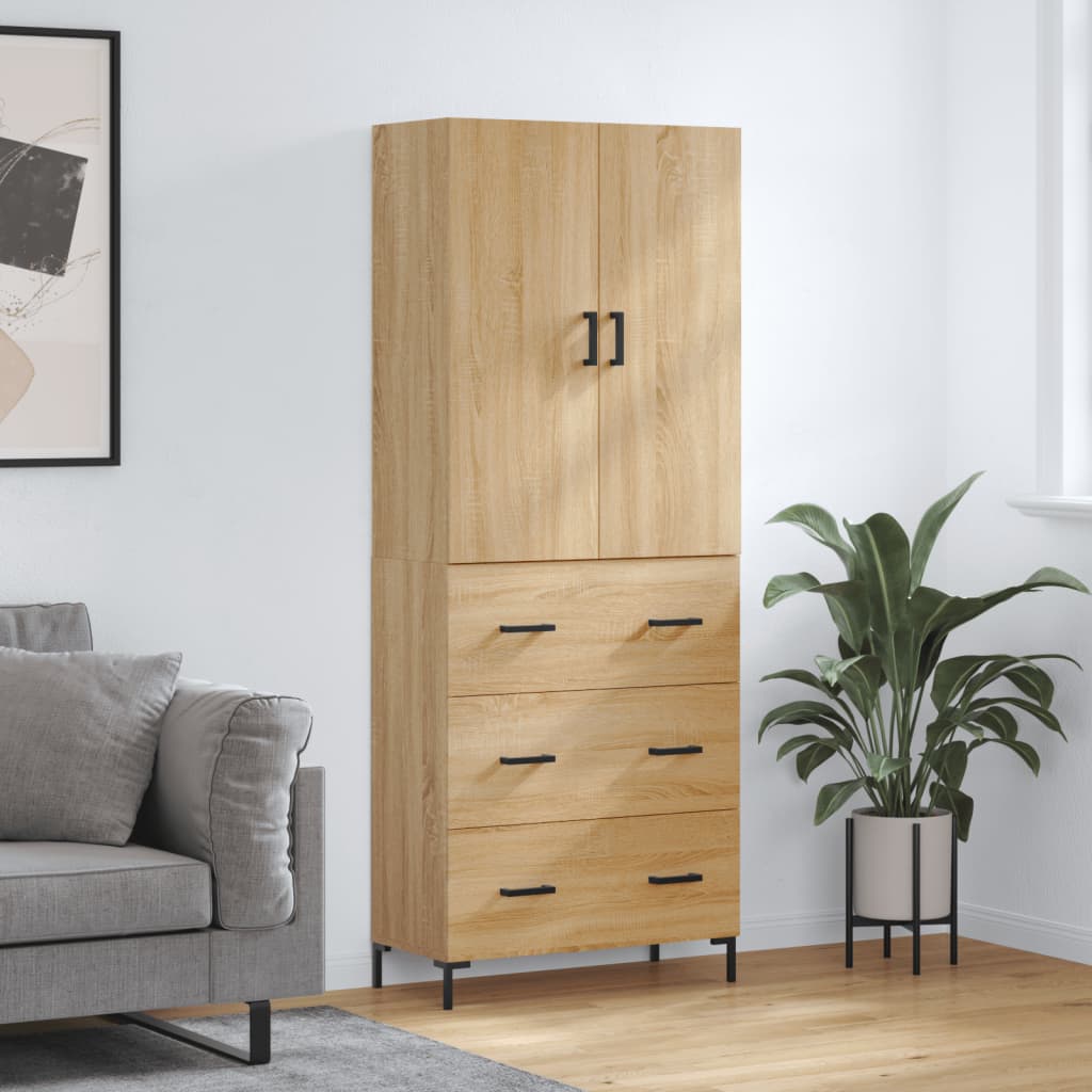 Highboard 69.5x34x180 cm Engineered Wood 3 Drawers Sonoma oak