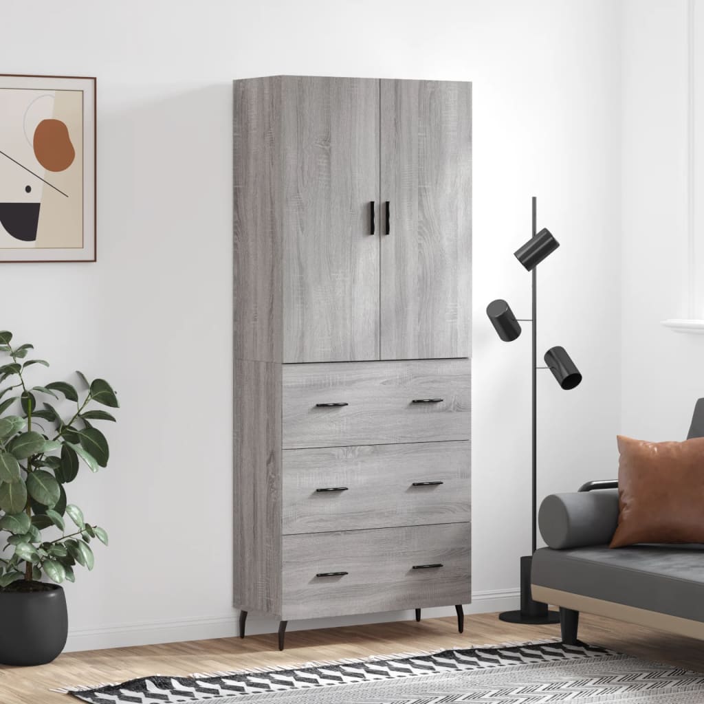 Highboard 69.5x34x180 cm Engineered Wood 3 Drawers Grey sonoma