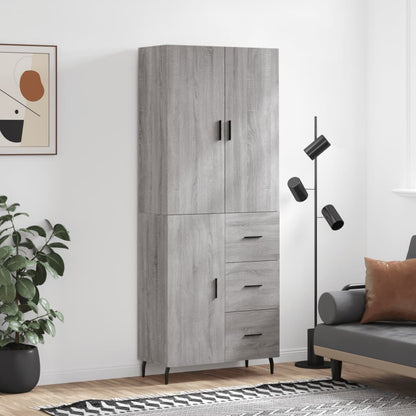 Highboard 69.5x34x180 cm Engineered Wood 1 Door 3 Drawers Grey sonoma
