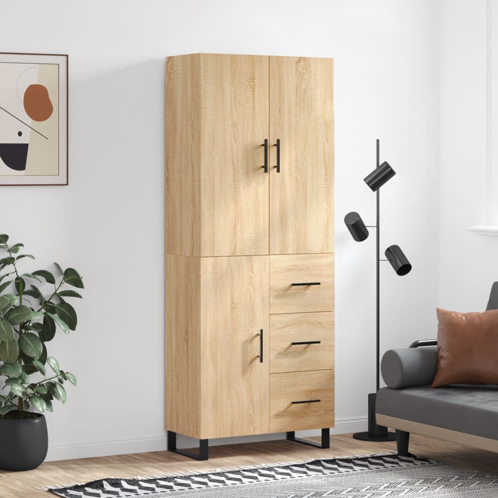 Highboard 69.5x34x180 cm Engineered Wood 1 Door 3 Drawers Sonoma oak