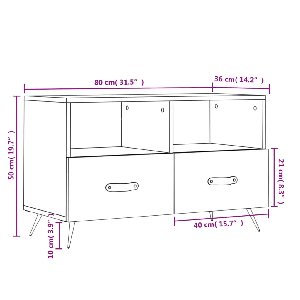 vidaXL TV Cabinet High Gloss White 80x36x50 cm Engineered Wood