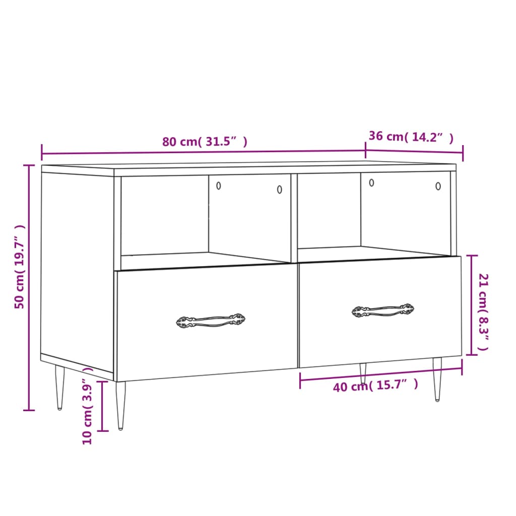 vidaXL TV Cabinet Grey Sonoma 80x36x50 cm Engineered Wood