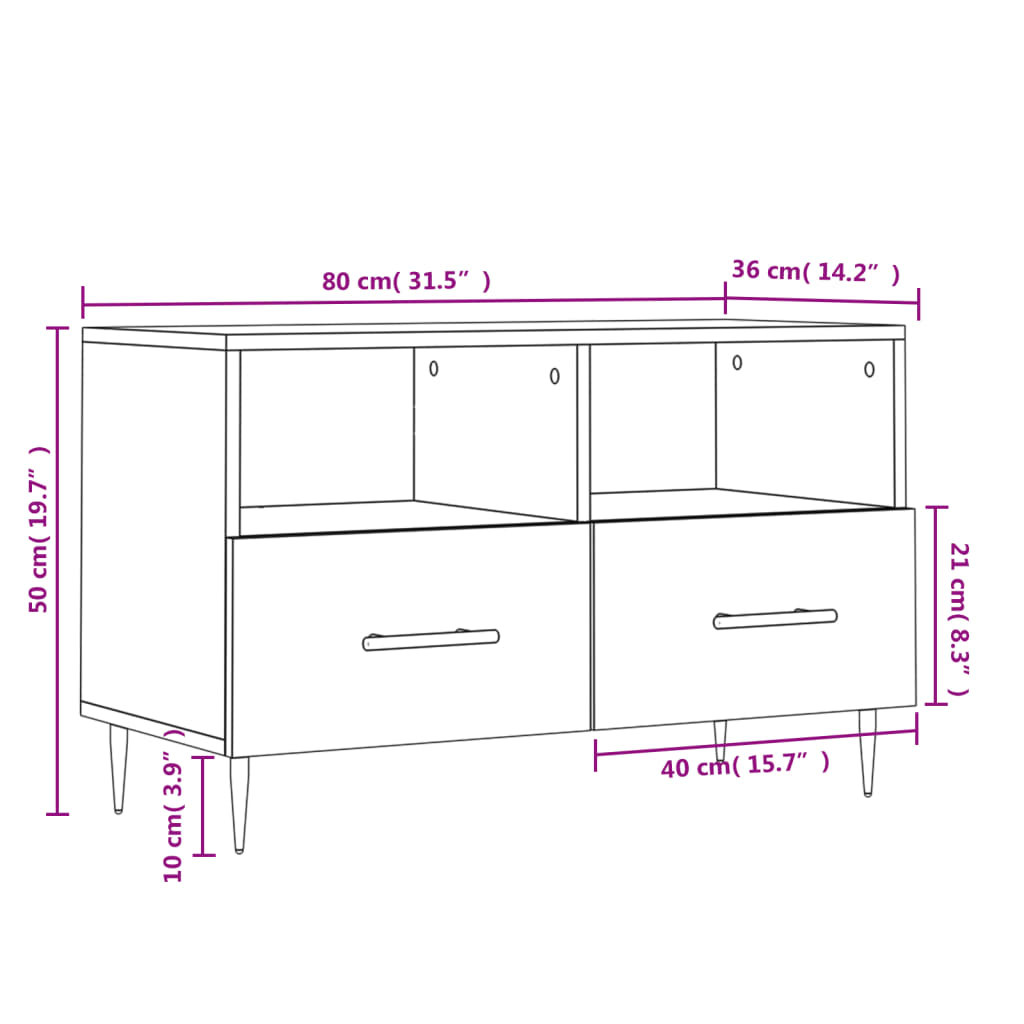 vidaXL TV Cabinet Smoked Oak 80x36x50 cm Engineered Wood