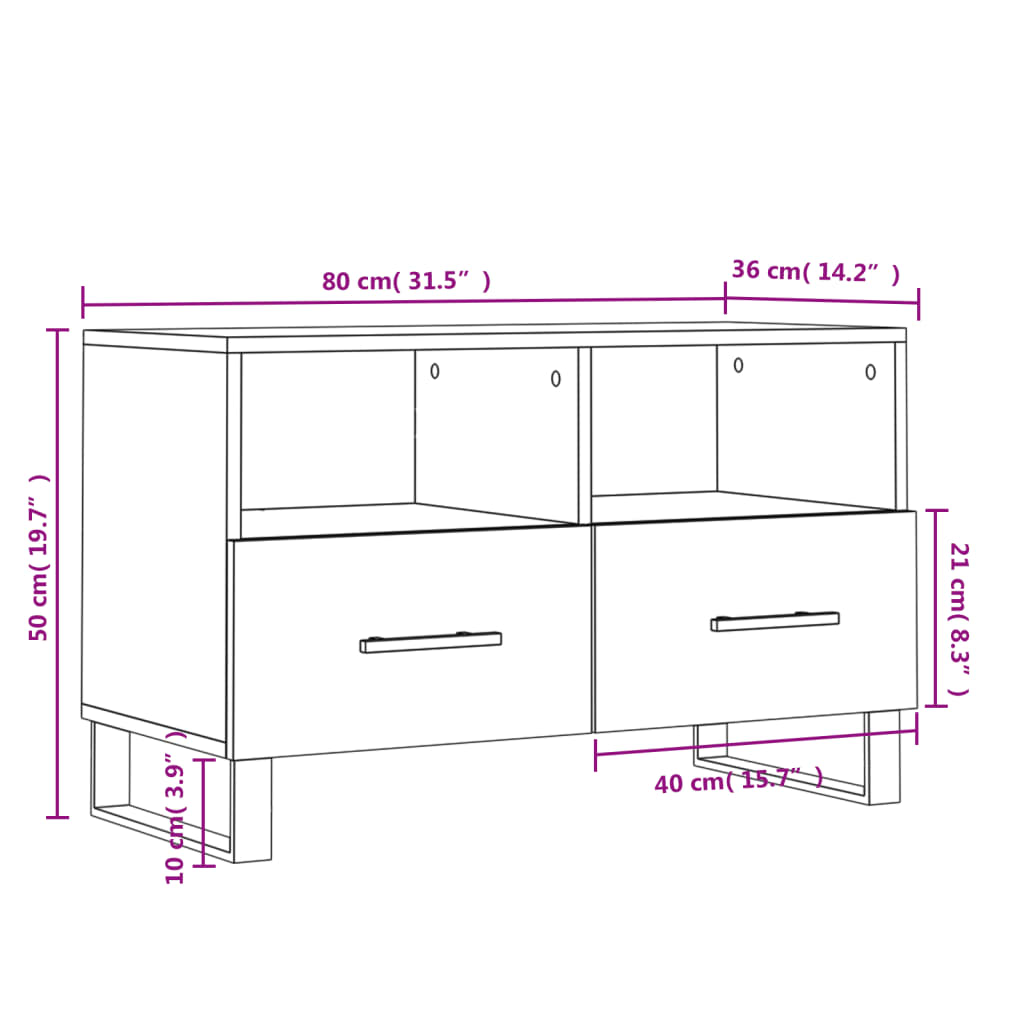 vidaXL TV Cabinet White 80x36x50 cm Engineered Wood