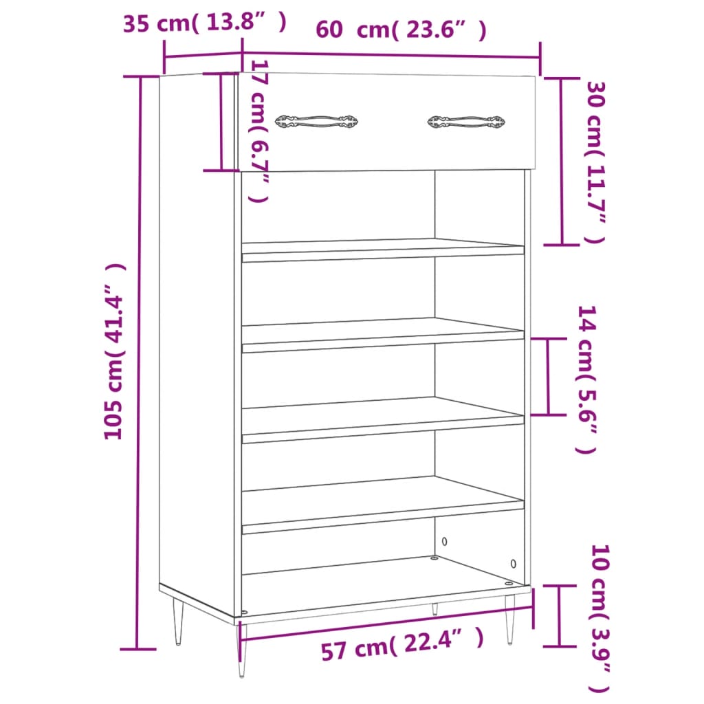 vidaXL Shoe Cabinet High Gloss White 60x35x105 cm Engineered Wood