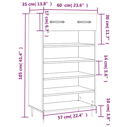 vidaXL Shoe Cabinet High Gloss White 60x35x105 cm Engineered Wood